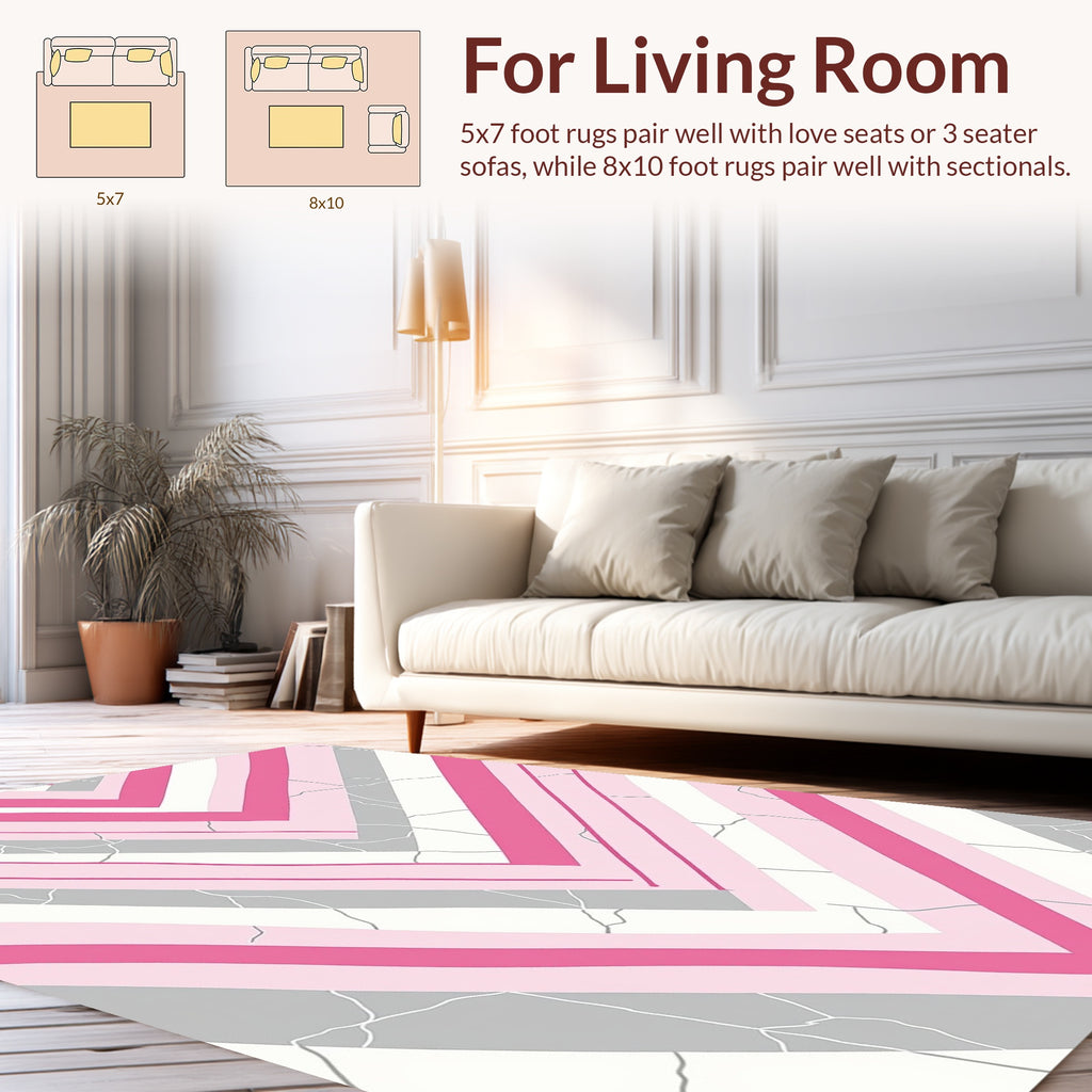 Pink Gray Chevron Marble Abstract Design Rug