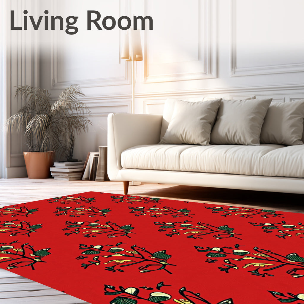 Red Floral Branch Pattern Rug