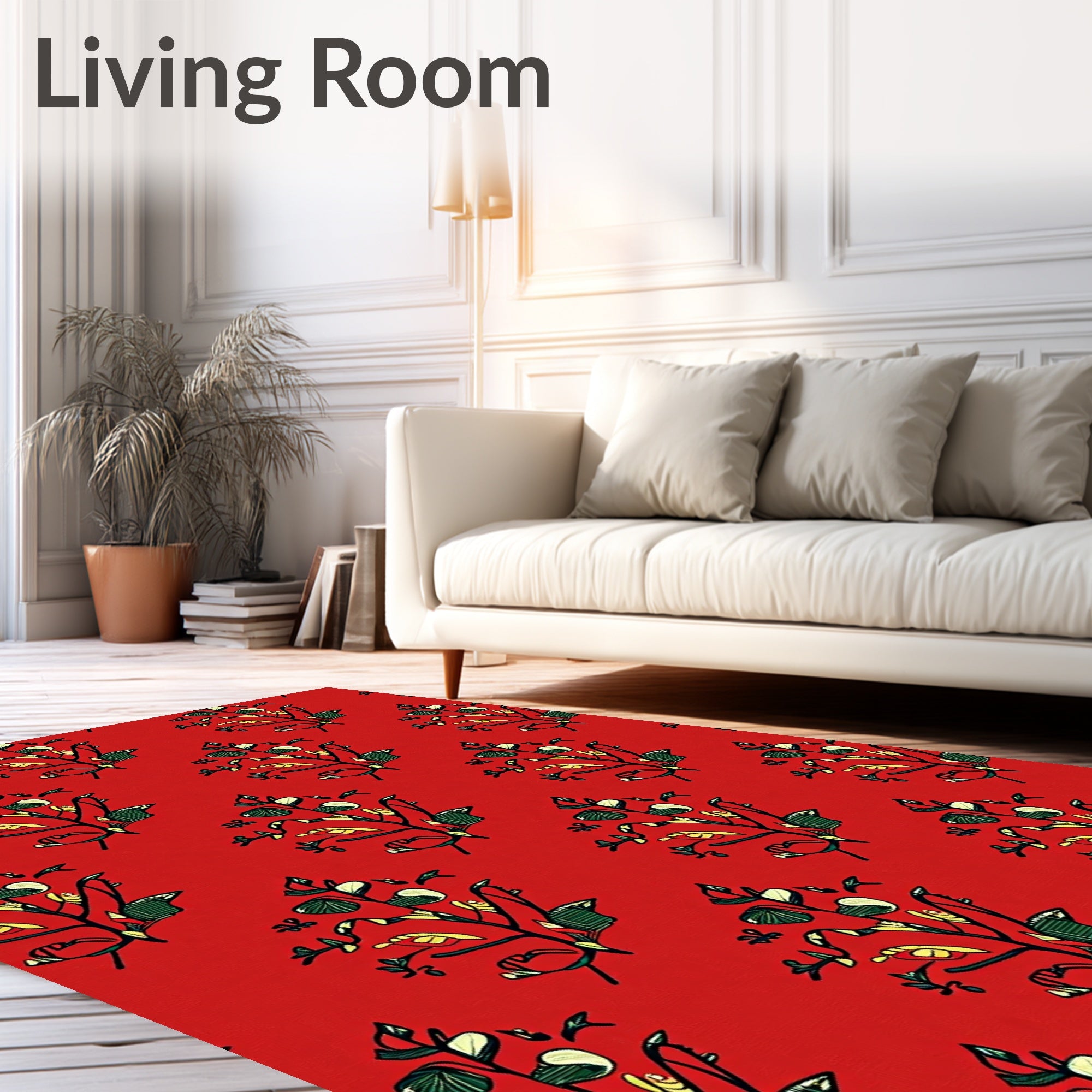 Red Floral Branch Pattern Rug