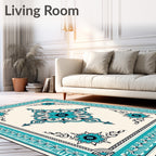 Turquoise Floral Mandala Border Rug