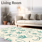 Delicate Teal Leaf Flourish Pattern Rug