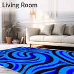 Swirling Blue Waves Pattern Rug