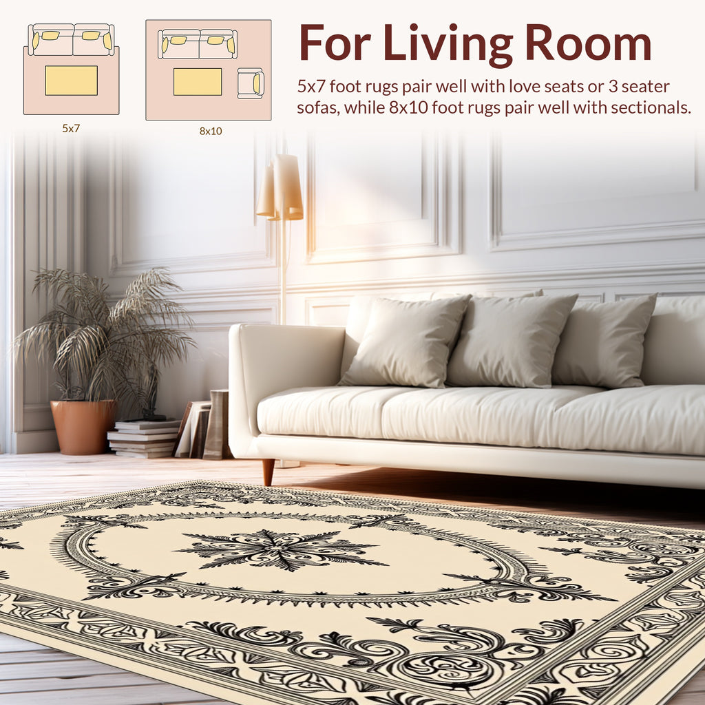 Intricate Oval Floral Frame Rug