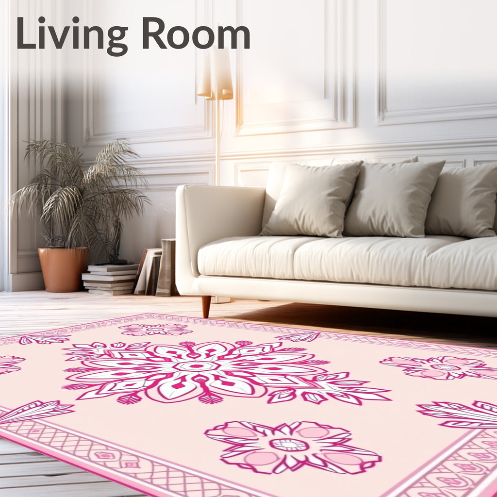 Pink Floral Mandala Pattern Rug