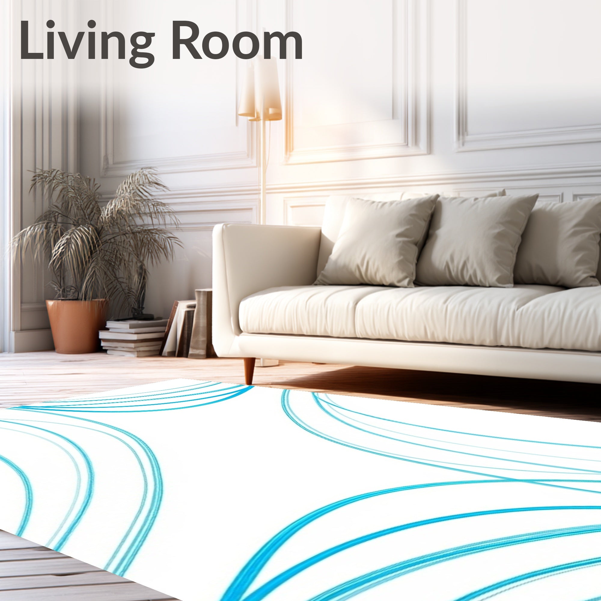 Aqua Swirl Curve Ribbon Composition Rug
