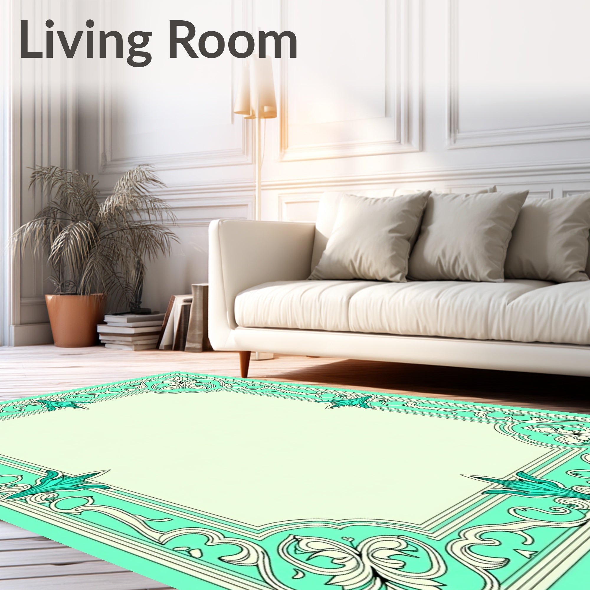 Elegant Teal Cream Scroll Pattern Rug