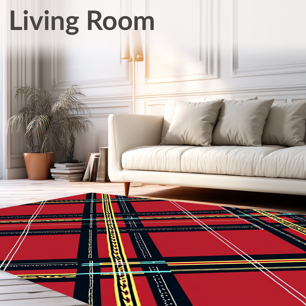 Red Yellow And Black Plaid Pattern Rug