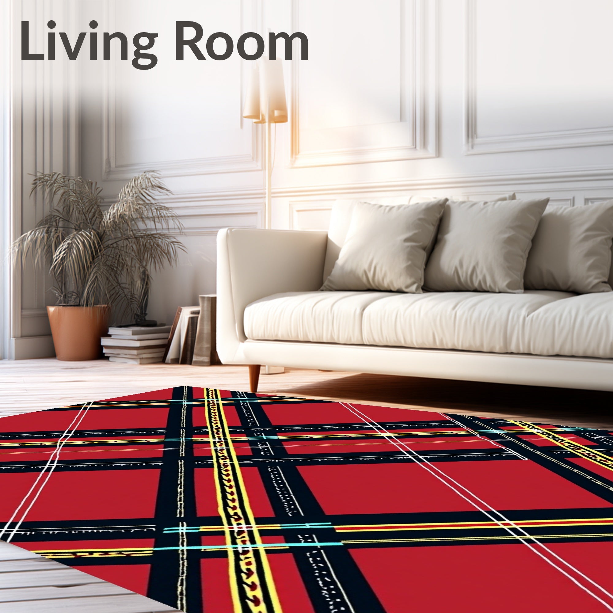 Red Yellow And Black Plaid Pattern Rug