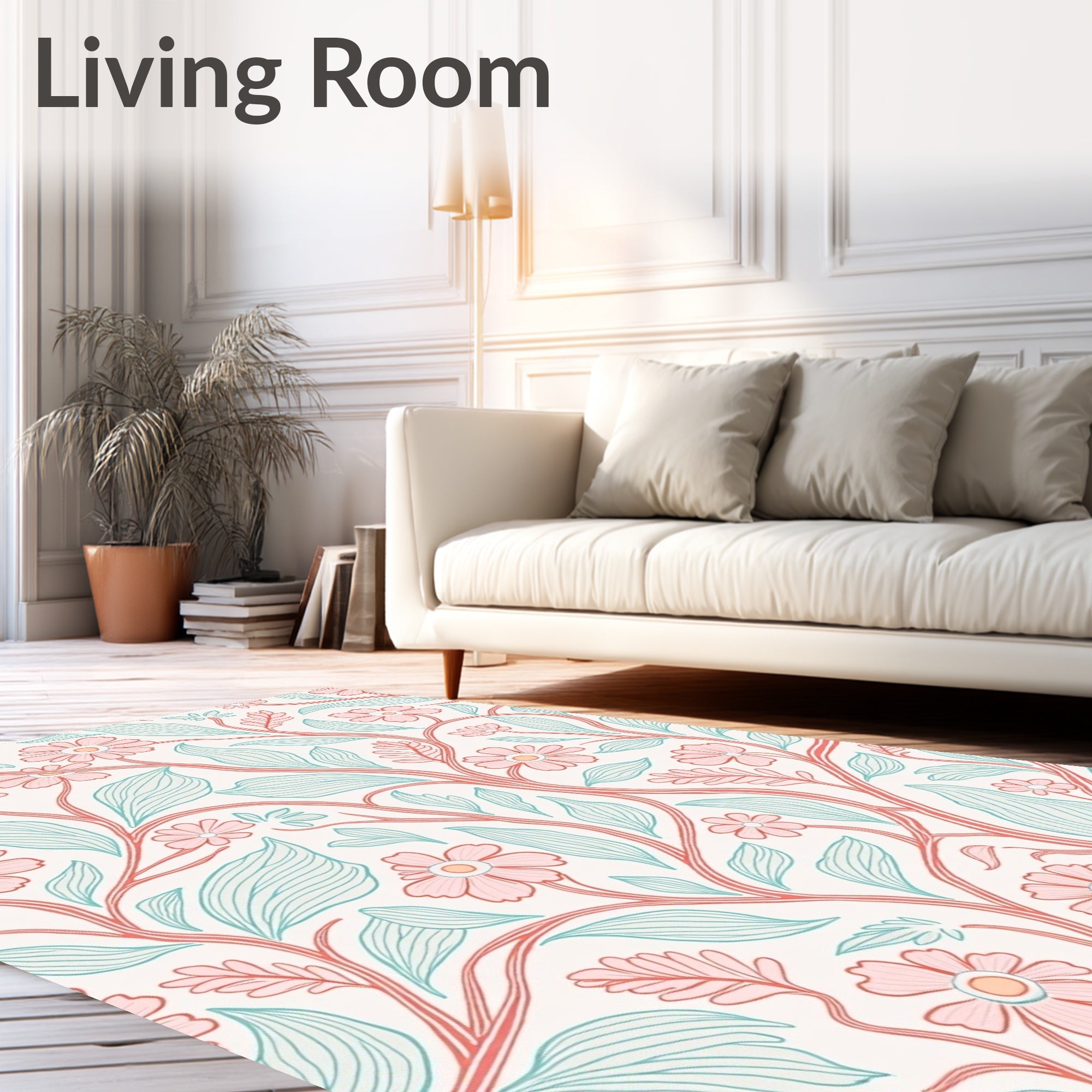 Coral Blush Floral Vine Pattern Rug