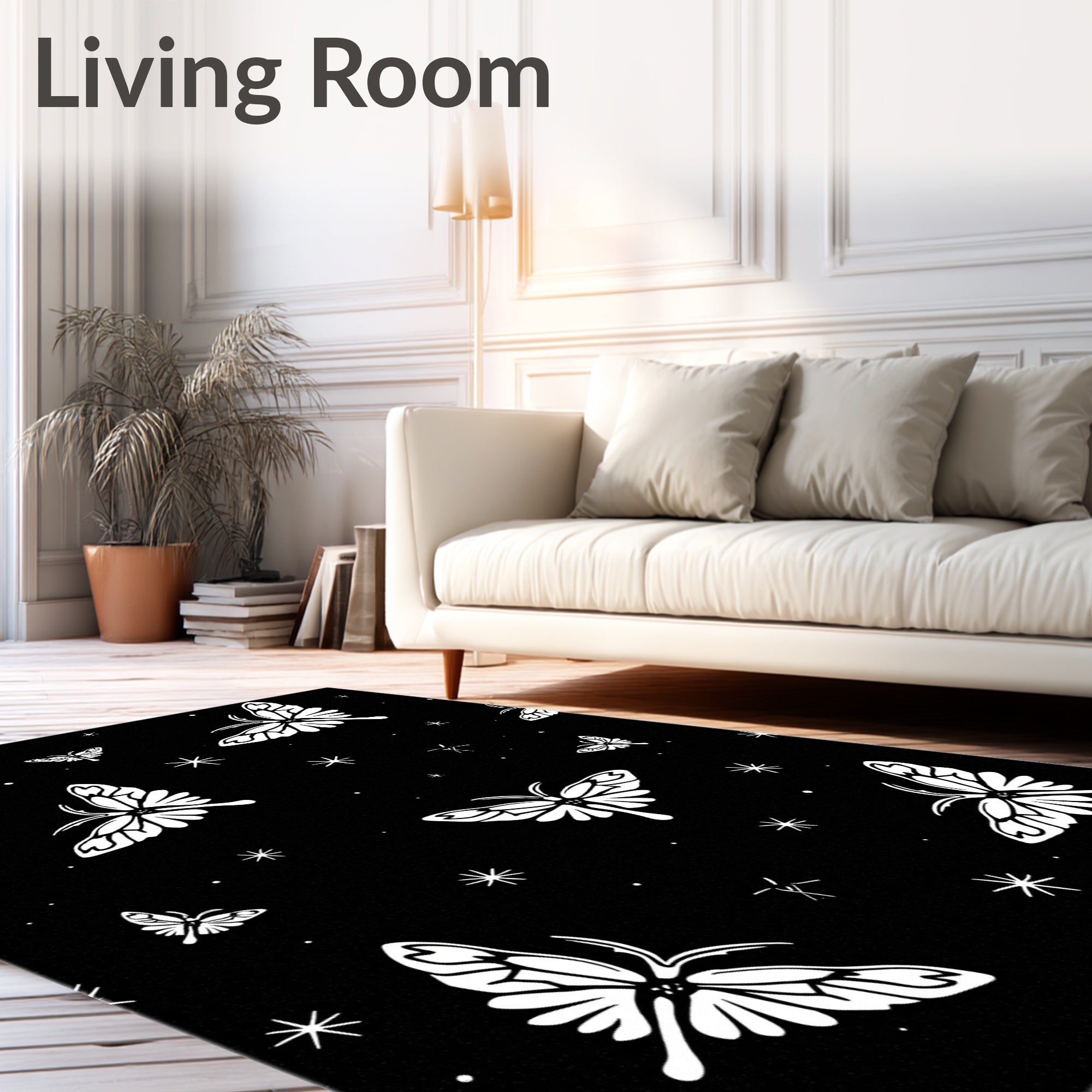 Whimsical Moth Starry Night Pattern Rug