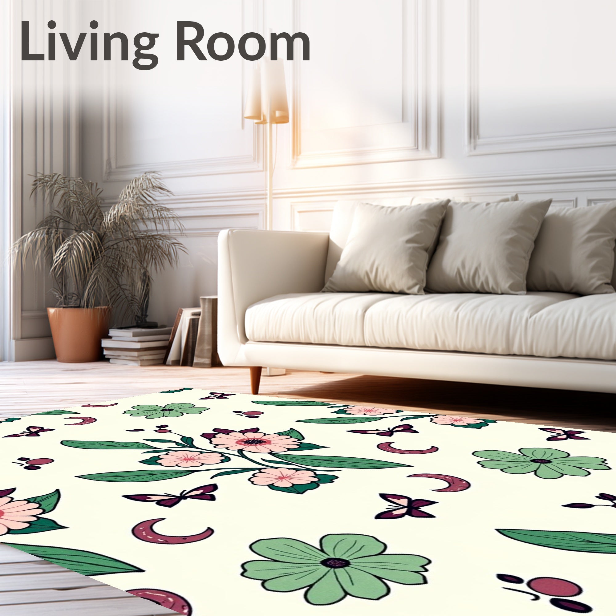 Whimsical Floral Moon Pattern Rug
