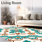 Turquoise And Orange Floral Symmetry Rug