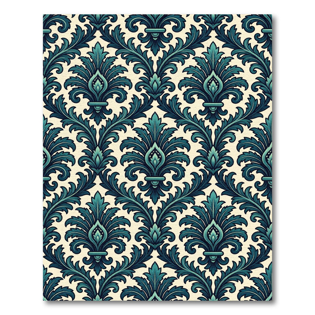 Elegant Teal Damask Scroll Filigree Rug