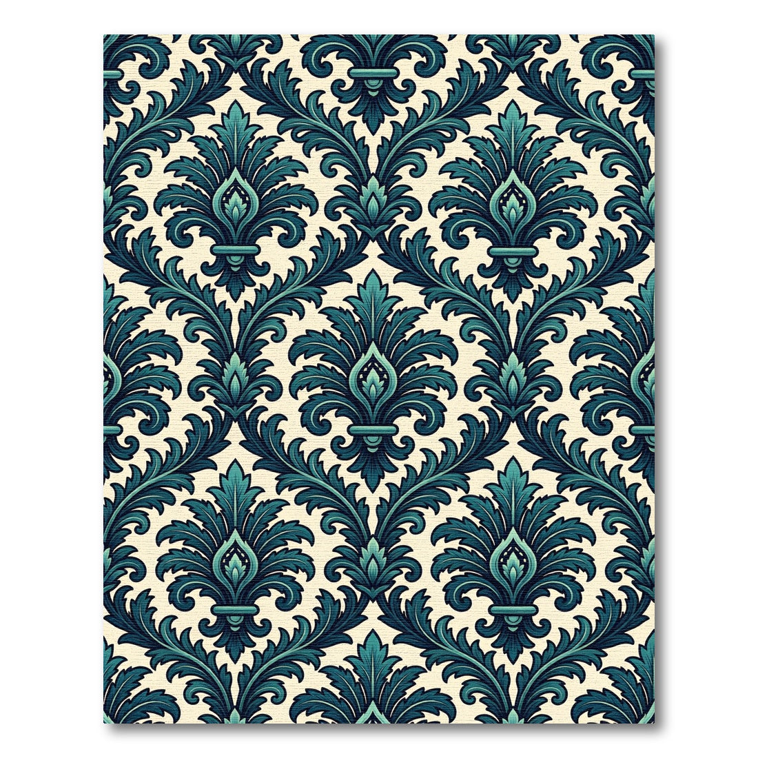 Elegant Teal Damask Scroll Filigree Rug