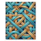 Interwoven Teal and Golden Abstract Weave Rug