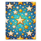 Golden White Stars Radiating Blue Sky Rug
