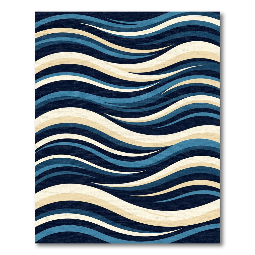 Abstract Navy and Cream Flowing Wave Rug