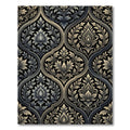 Ornate Black Gray Floral Damask Rug