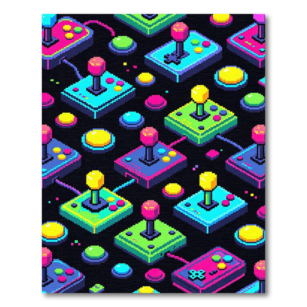 Neon Arcade Joystick Retro Gaming Grid Rug