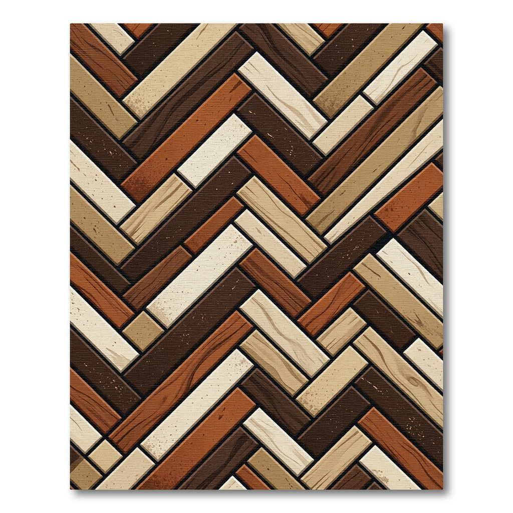 Earthy Toned Wood Plank Herringbone Rug