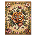 Antique Golden Rose Floral Bouquet Rug