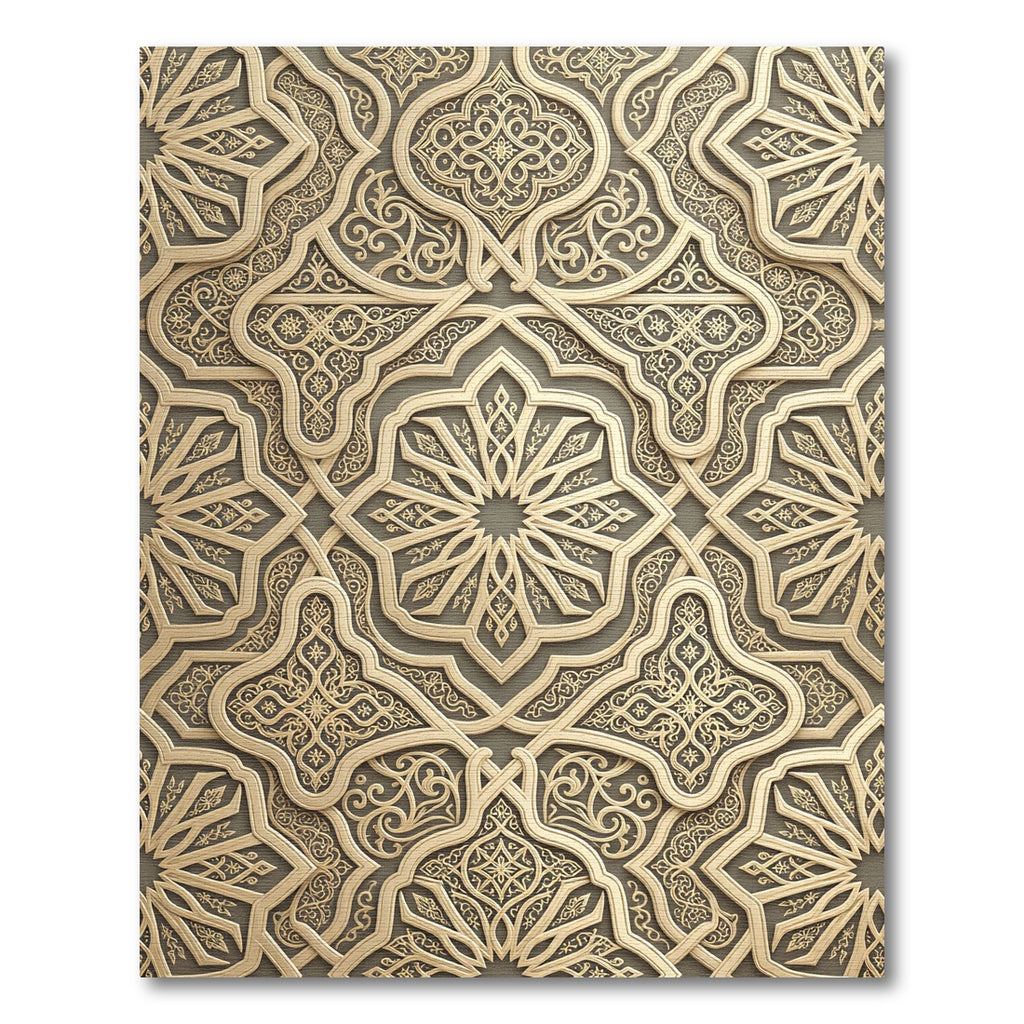 Gold Arabesque Geometric Starburst Rug