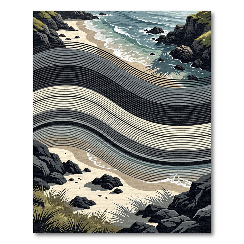 Coastal Serene Shoreline Wave Lines Rug