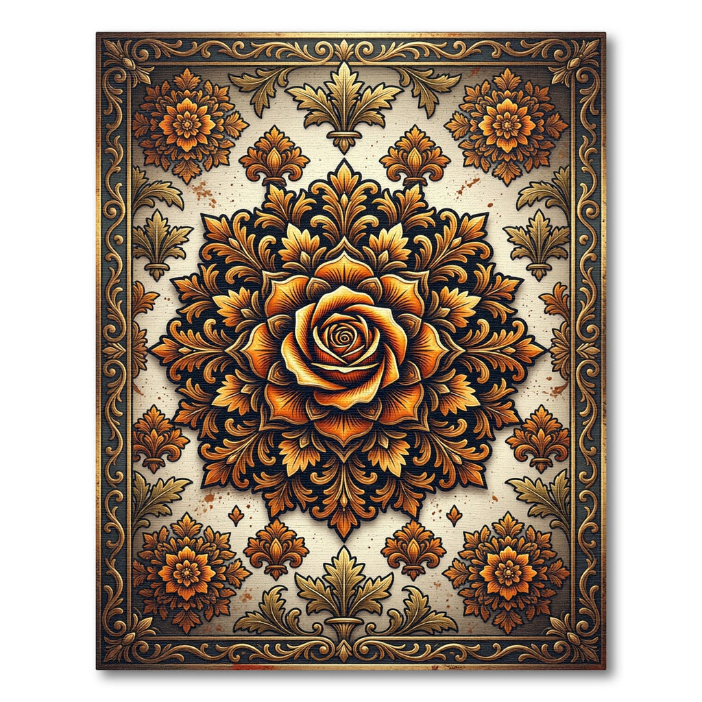 Ornate Amber Rose Floral Medallion Rug
