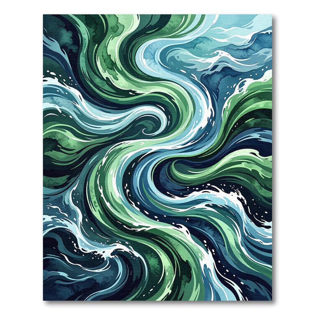 Ethereal Sage and Deep Teal Swirling Waves Rug