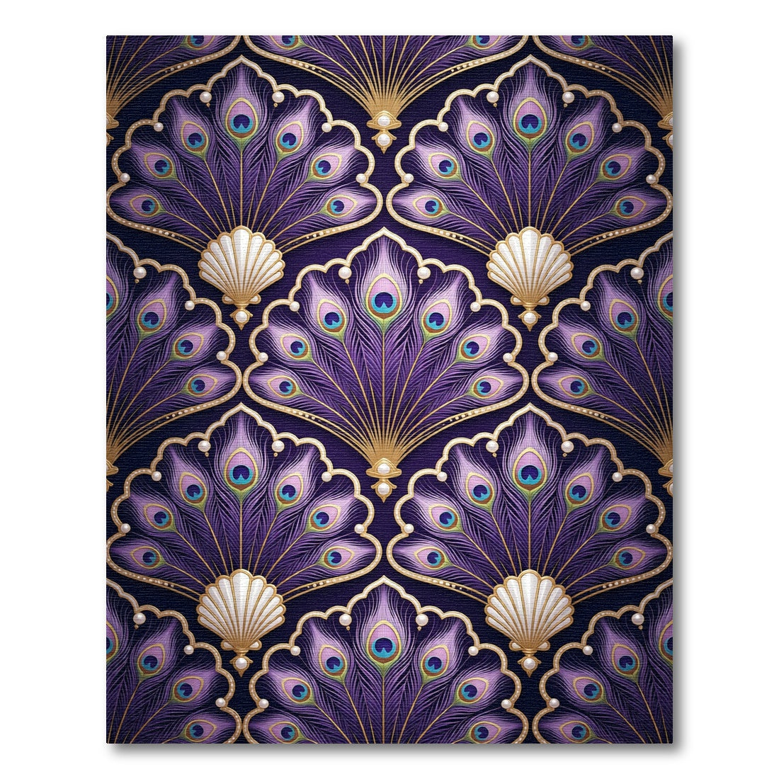 Rich Purple Peacock Feather Scallop Rug
