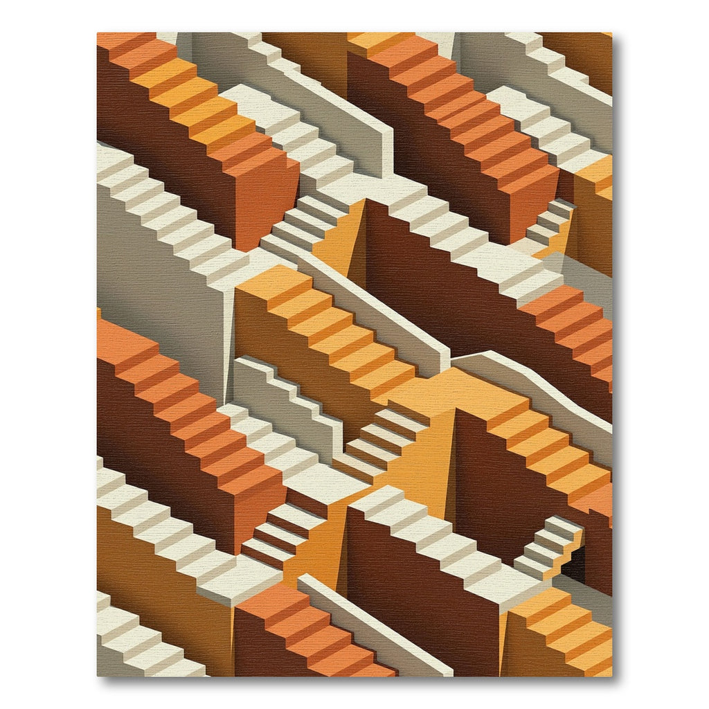 Terracotta Beige Escher Staircase Illusion Rug