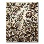 Elegant Sepia Floral Botanical Scroll Rug