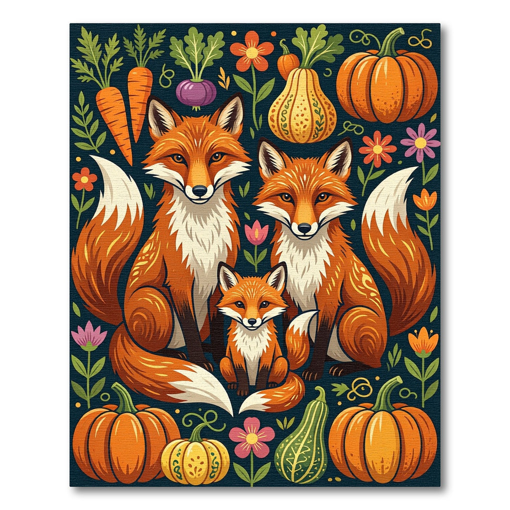 Autumn Fox Family and Harvest Garden Rug