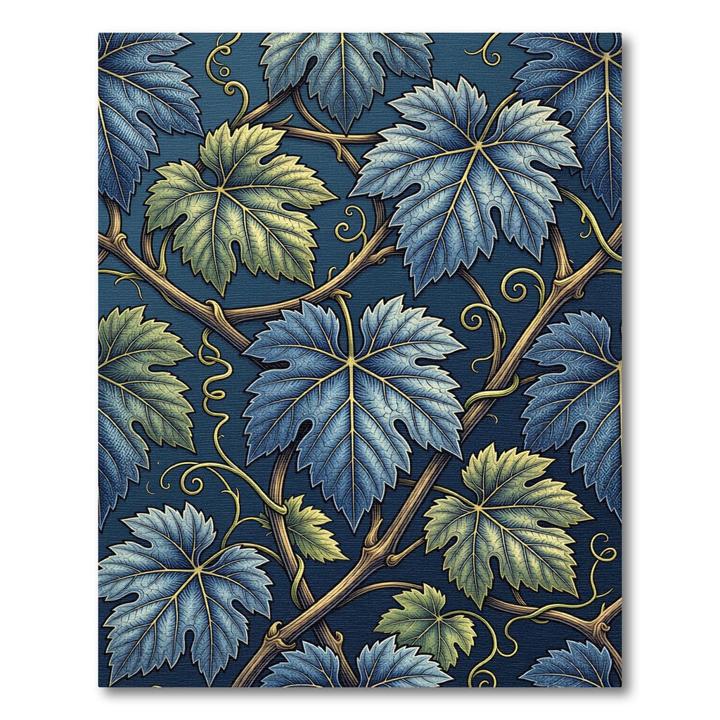 Deep Blue Grape Vine Leaf Garland Rug