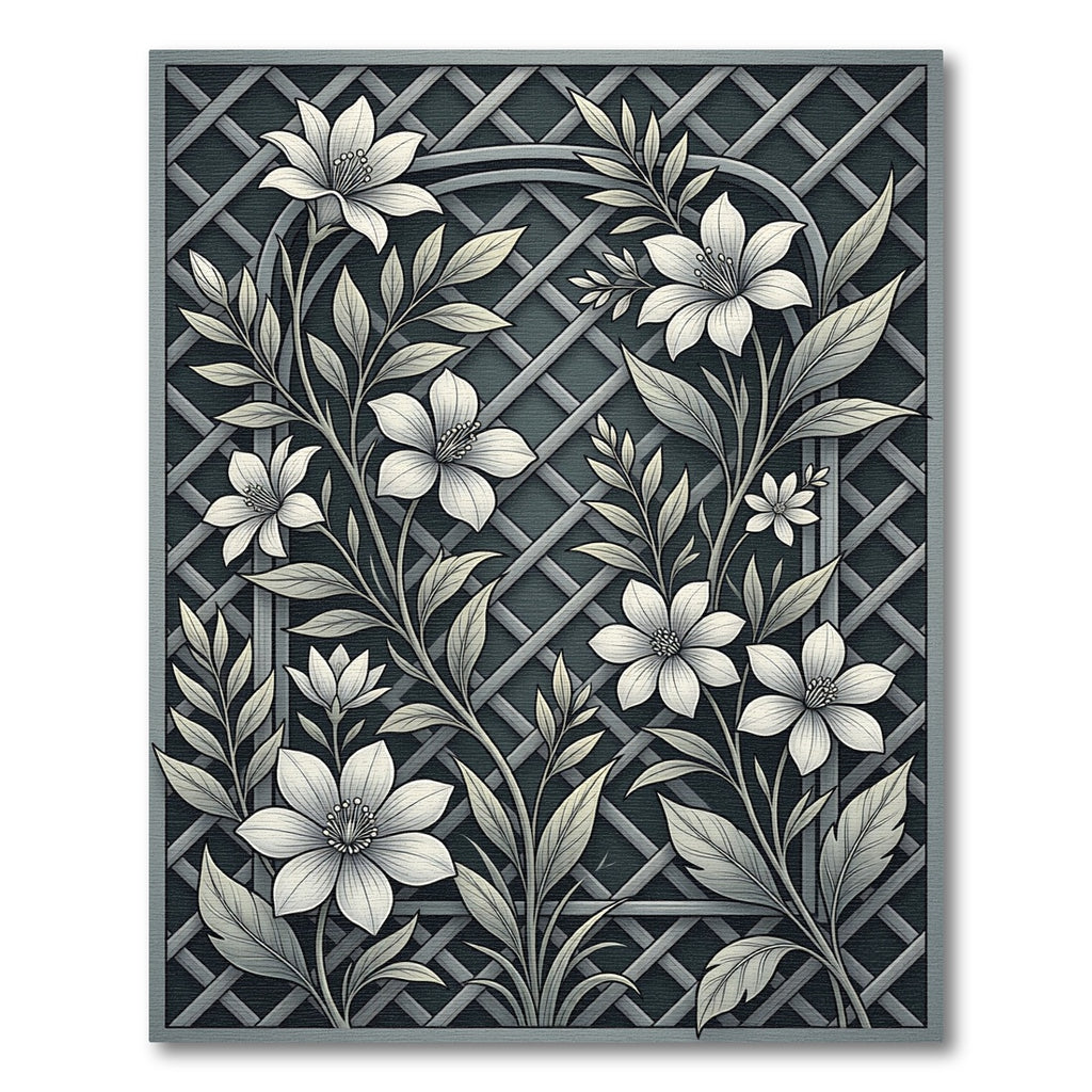 Monochromatic Floral Trellis Garden Rug