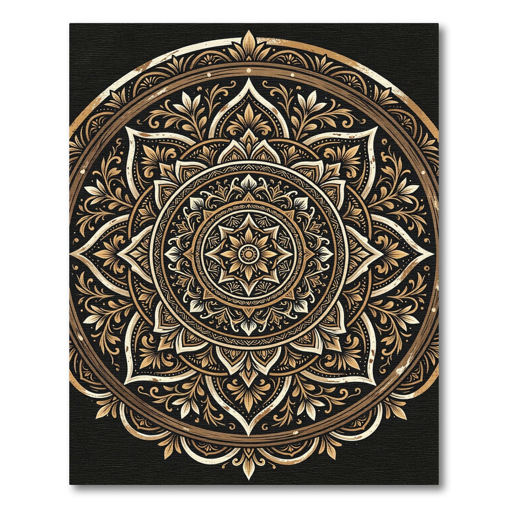 Ornate Gold Floral Symmetry Mandala Rug