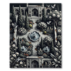 Monochromatic Garden Oasis Bird Fountain Rug
