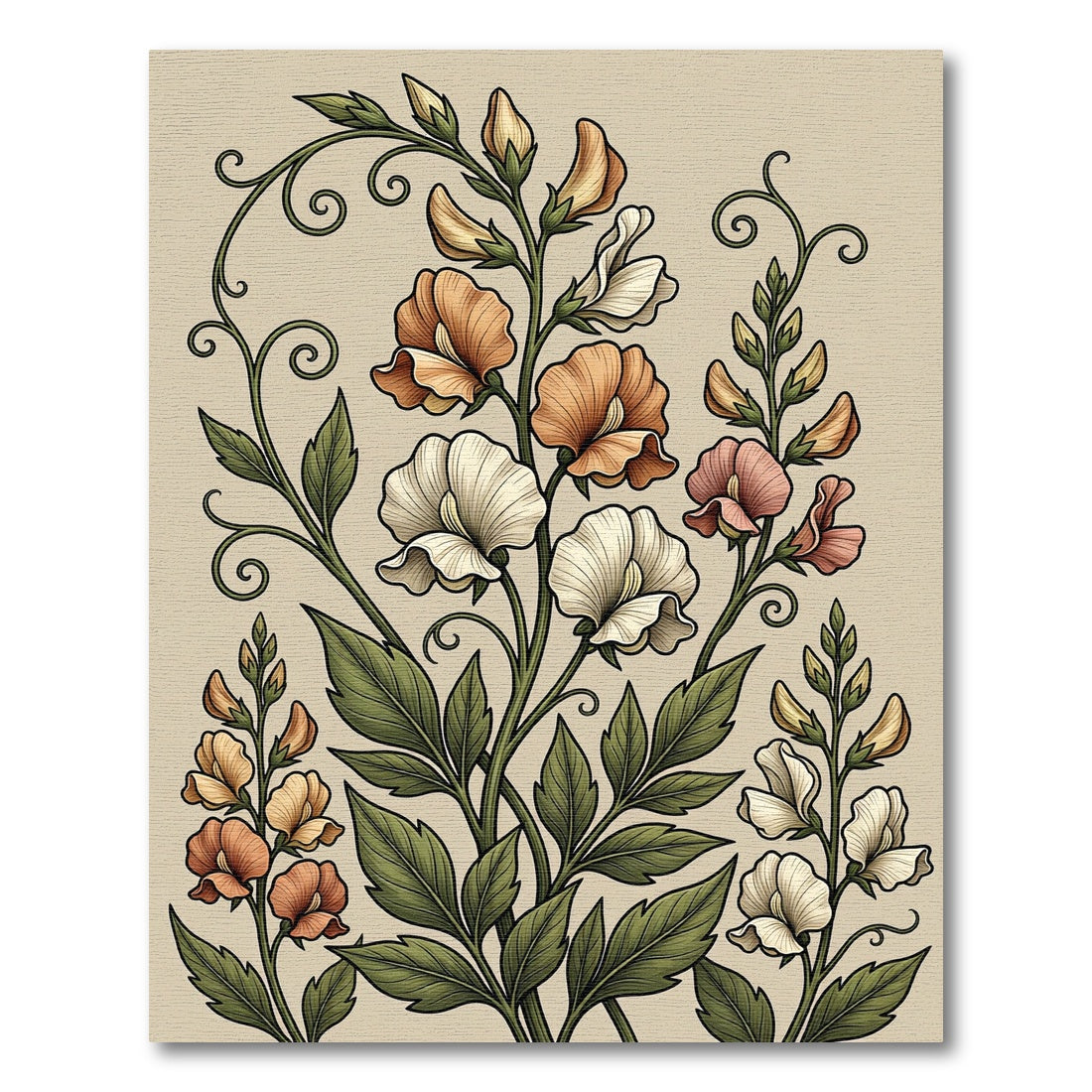 Art Nouveau Peach Blossom Swirls Rug