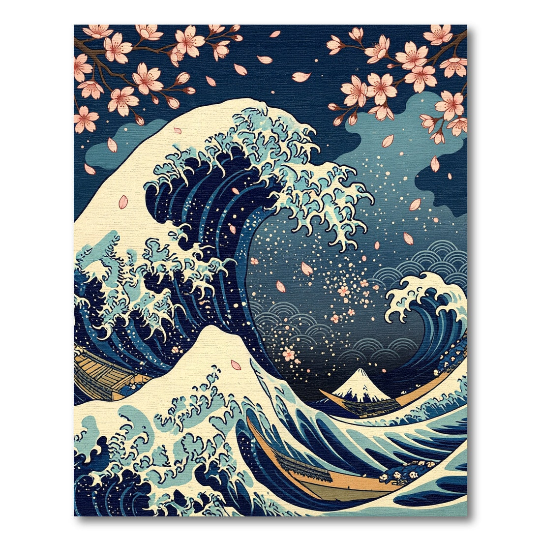 The Great Wave and Cherry Blossom Rug