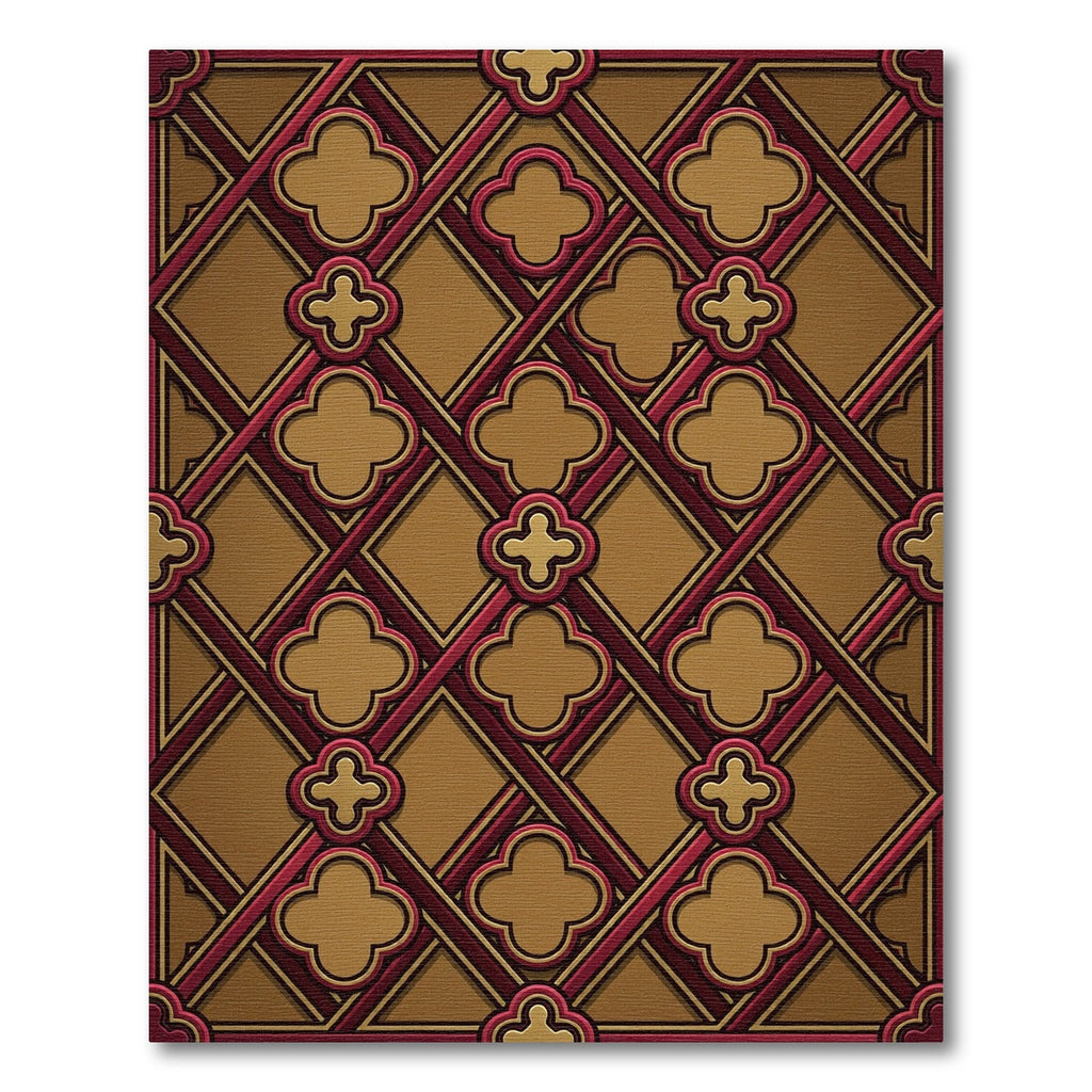 Golden Clover Lattice Red Frame Rug