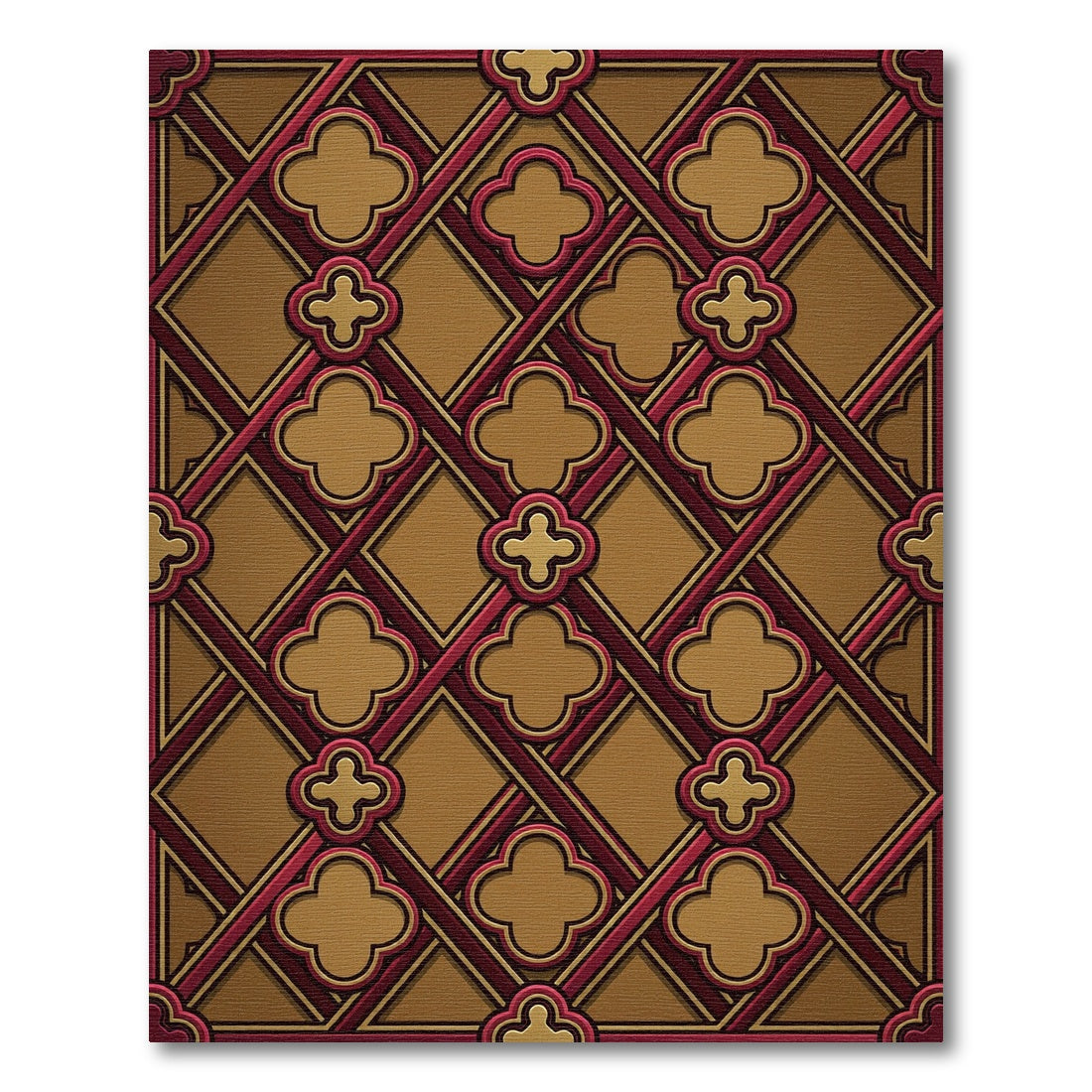 Golden Clover Lattice Red Frame Rug