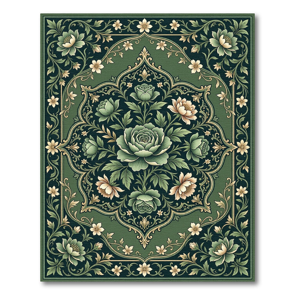 Emerald Rose Floral Medallion Arrangement Rug