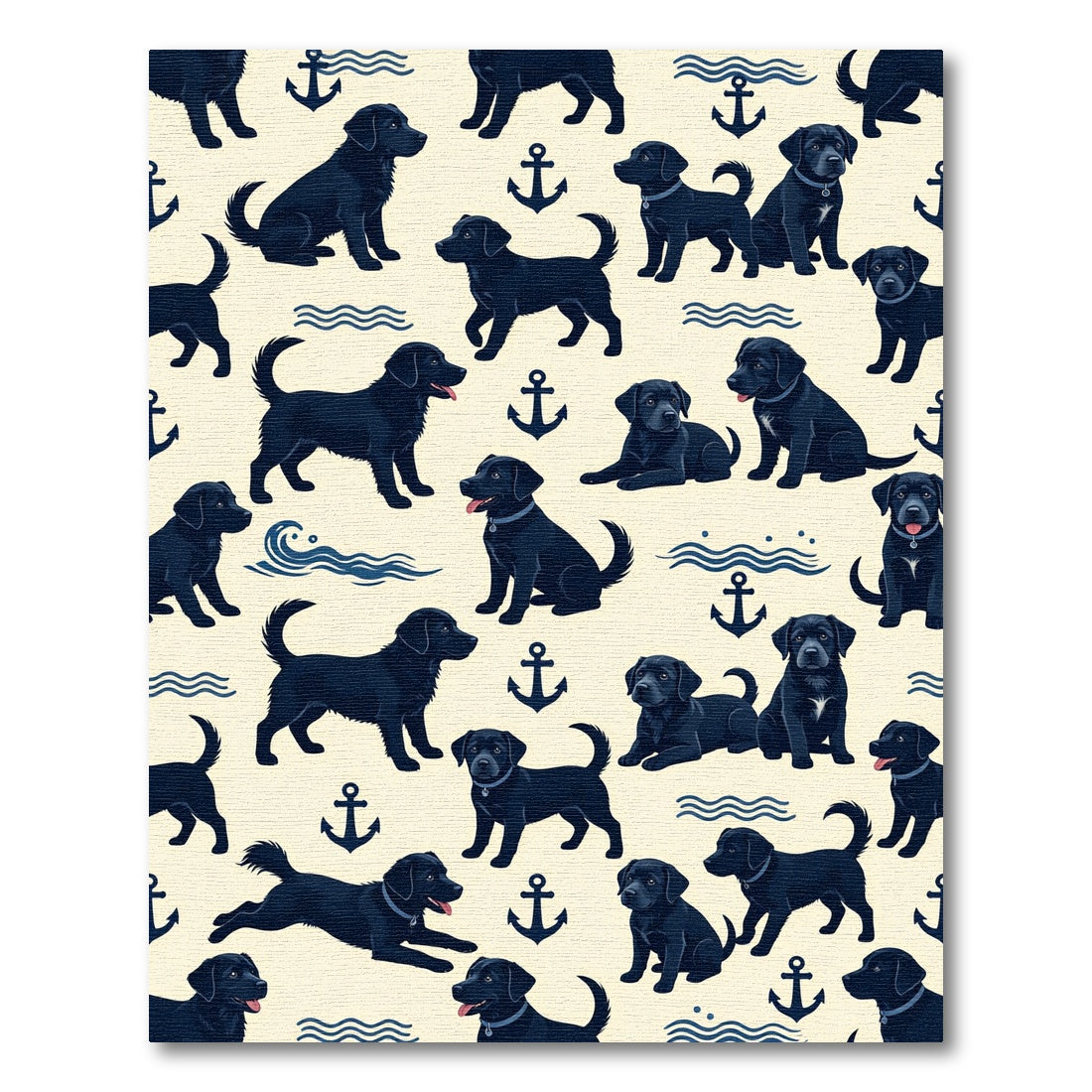 Playful Black Labrador Nautical Anchor Illustration Rug