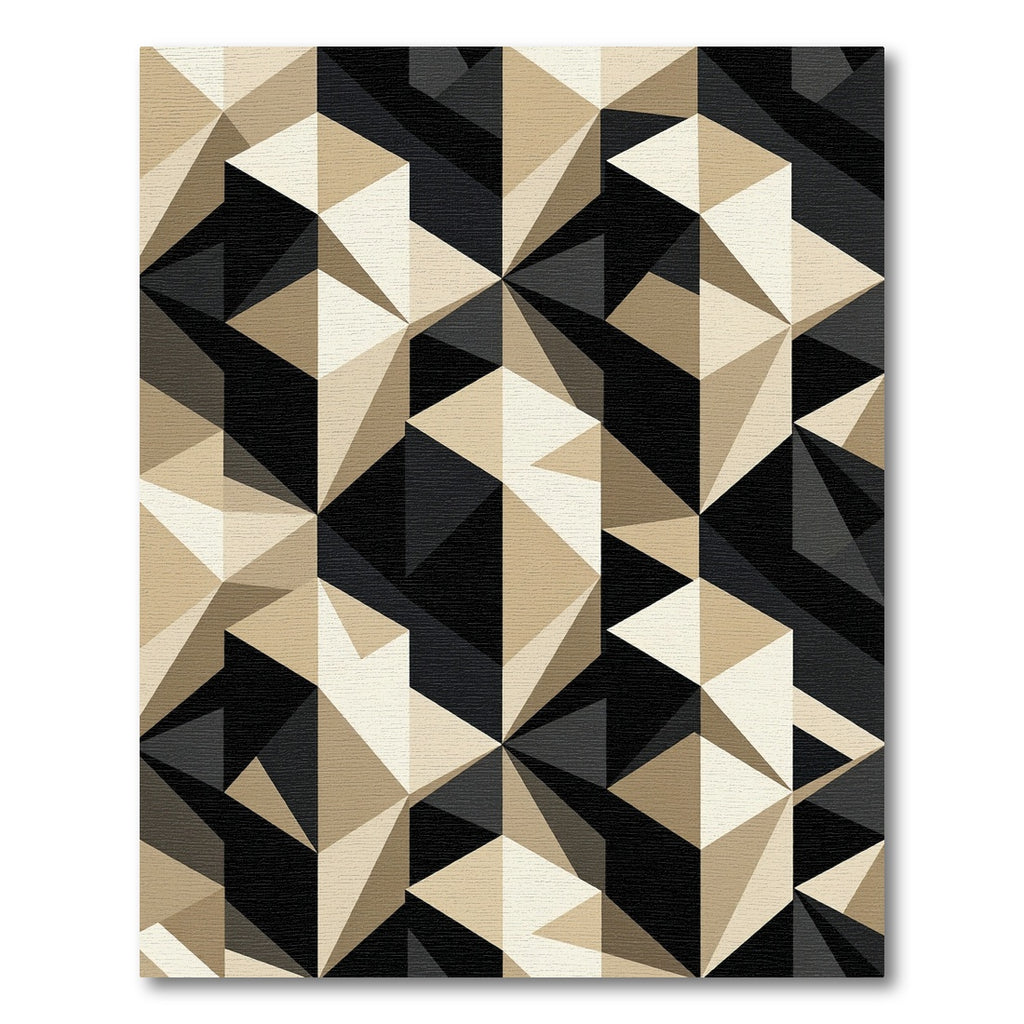 Black and Gold Modern Geometric Facet Rug