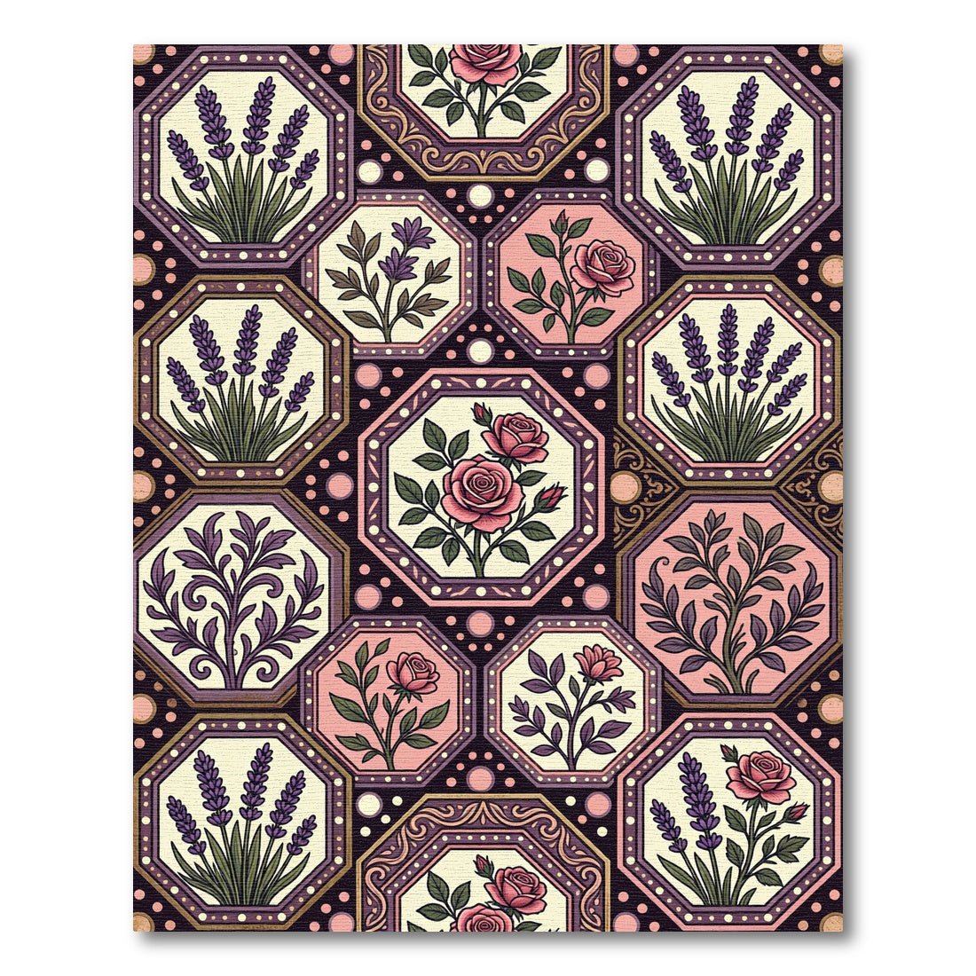 Vintage Floral Lavender Rose Octagons Rug