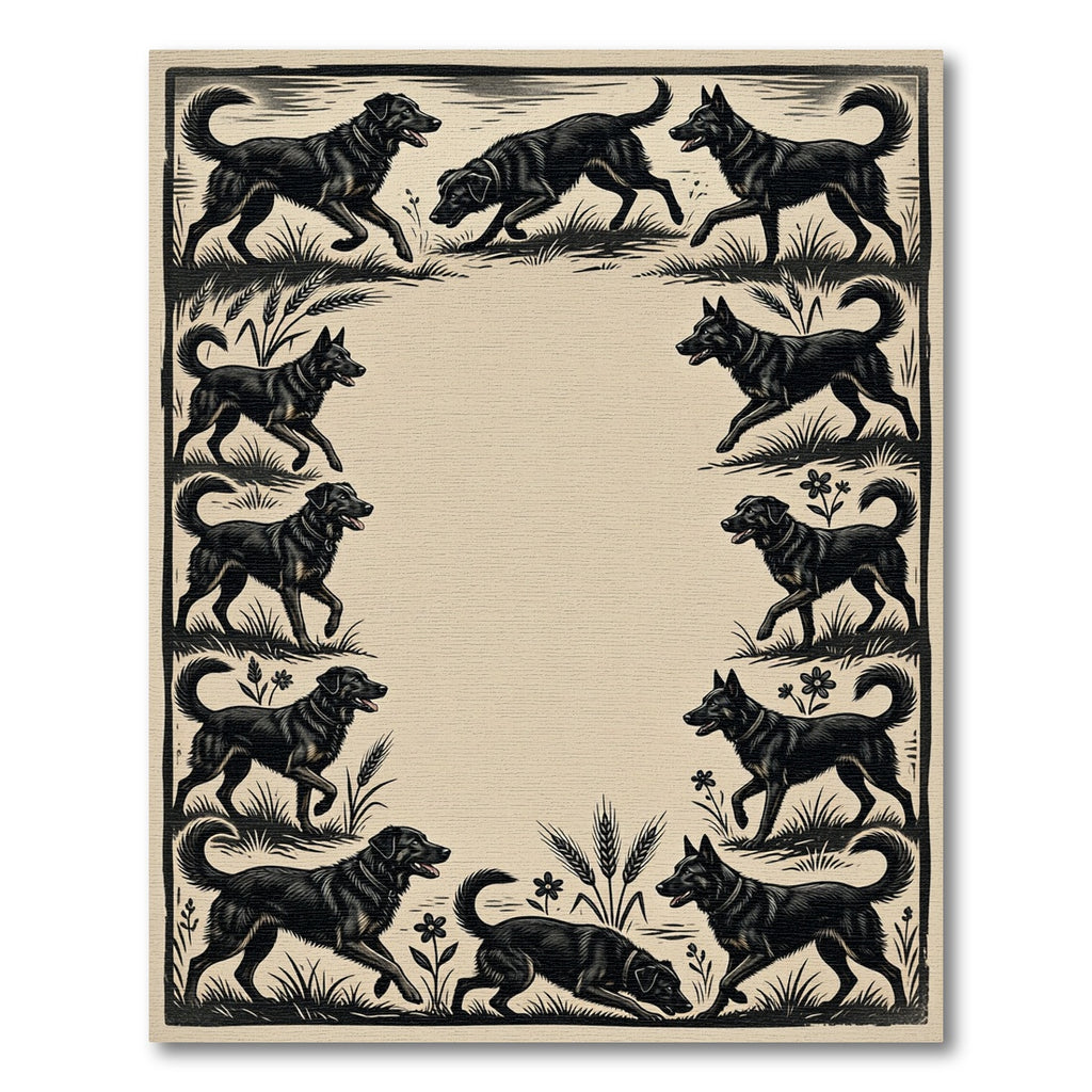 Vintage Black Dog Meadow Illustration Rug