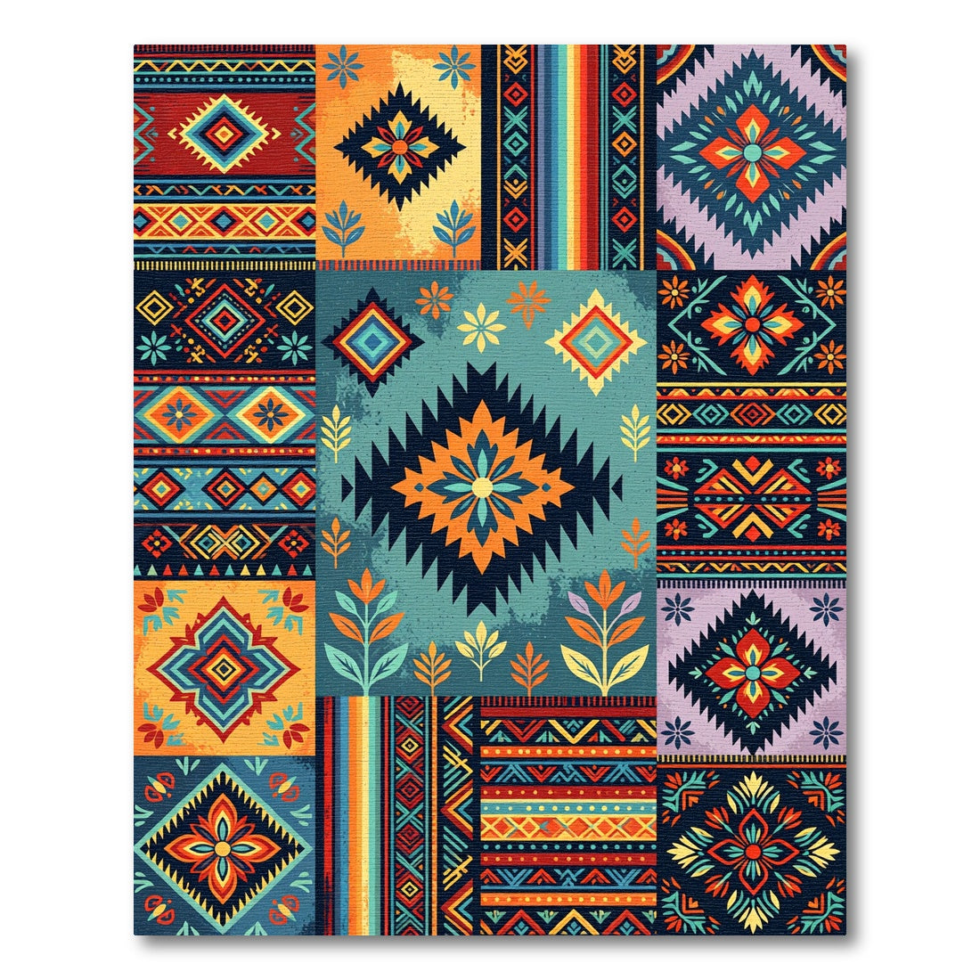 Vibrant Multicolored Geometric Aztec Tile Rug