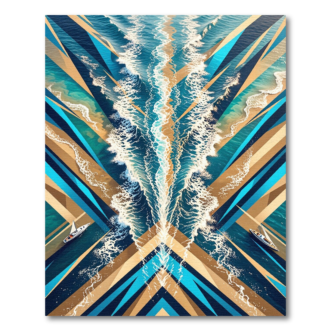 Abstract Nautical Blue and Gold Wave Rug