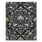Ornate Black Floral Scroll Ribbon Rug