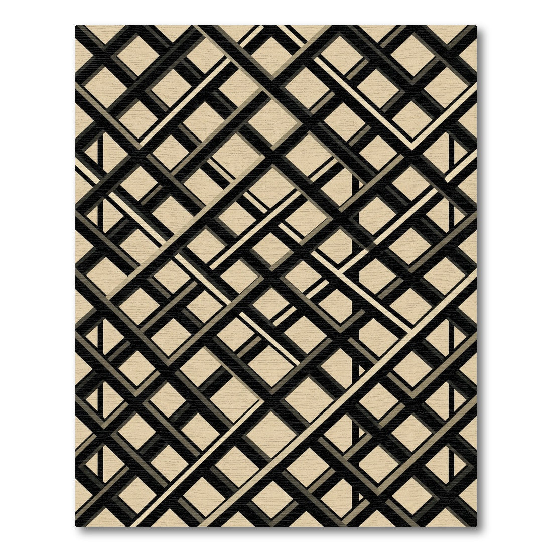 Sophisticated Beige Black Intersecting Grid Rug